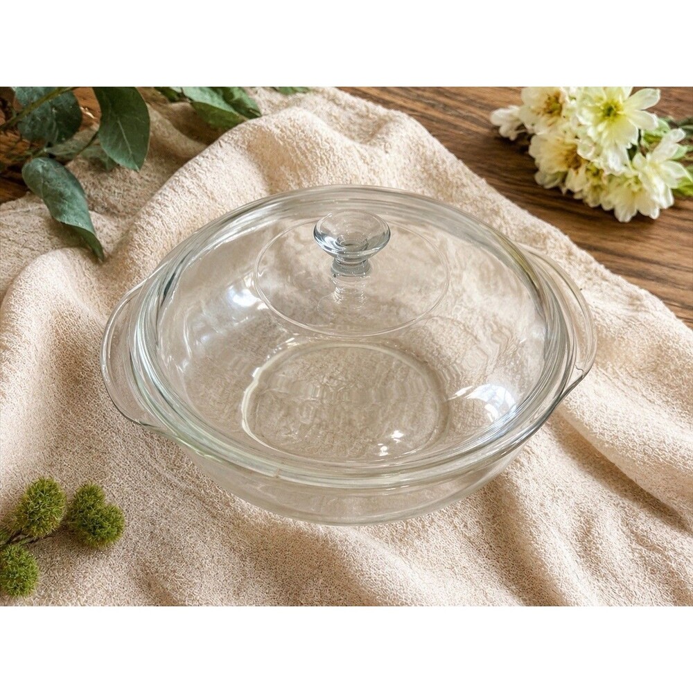 Pyrex Clear Glass Casserole Dish Lid 024 2 Qt Vintage Round Baking Pan USA